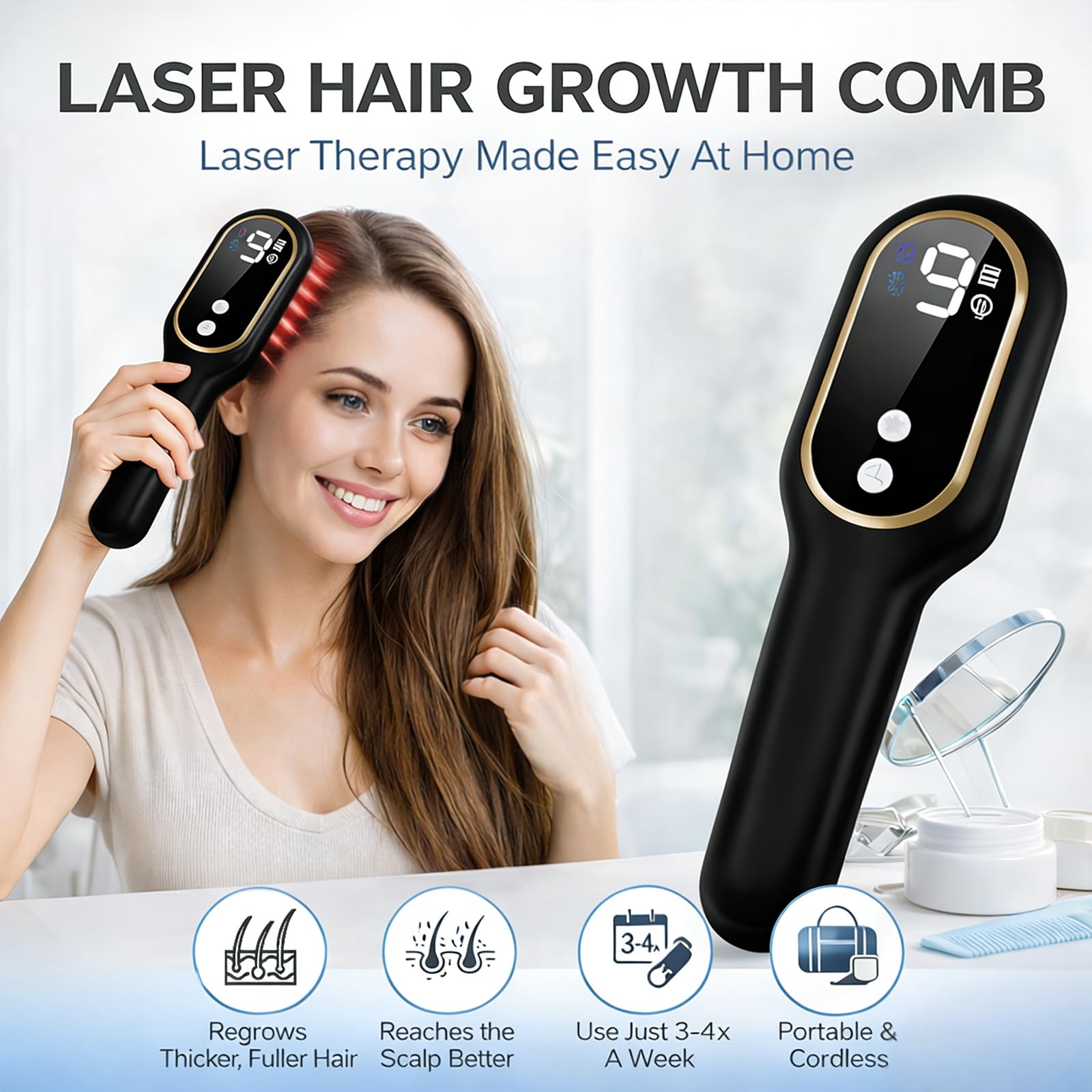 Brosse Obiredk noir en main, utilisation simple et ergonomique.
