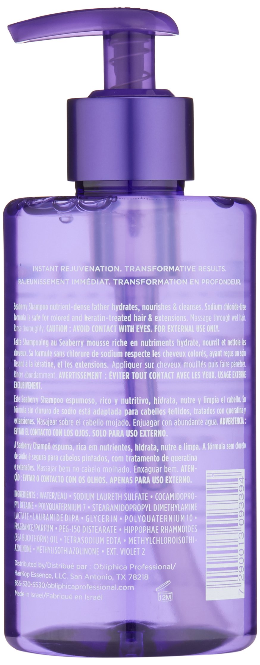 Obliphica Professional Seaberry Shampoo, massage-cheveux, apaise la sécheresse et renforce la fibre capillaire.