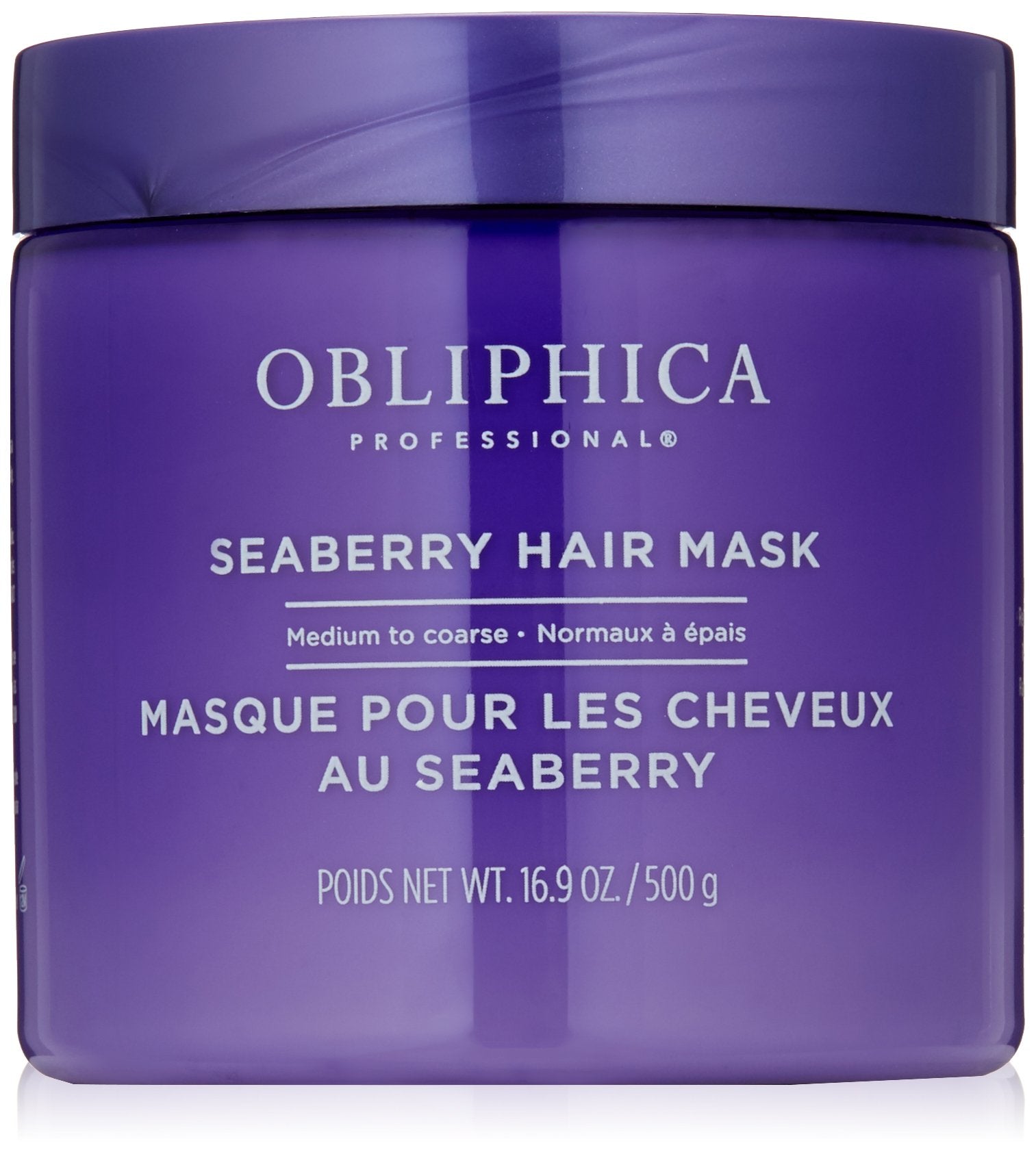 Obliphica Professional Masque Seaberry – texture riche pour cheveux moyens à gross nourris et brillants.