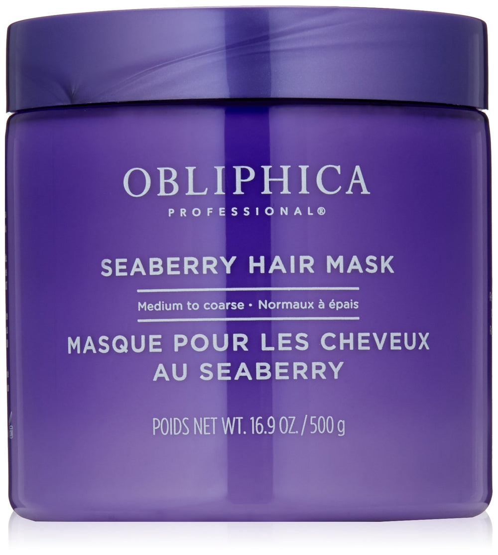 Obliphica Professional Masque Seaberry – texture riche pour cheveux moyens à gross nourris et brillants.