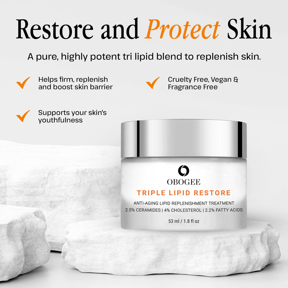 OBOGEE Crème Triple Lipid-Peptide – texture riche et peau lisse.