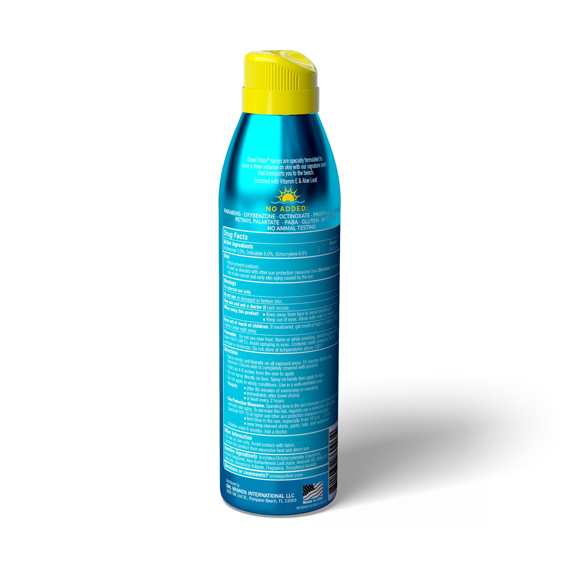 Ocean Potion brume solaire pour le corps, texture légère et absorption rapide.