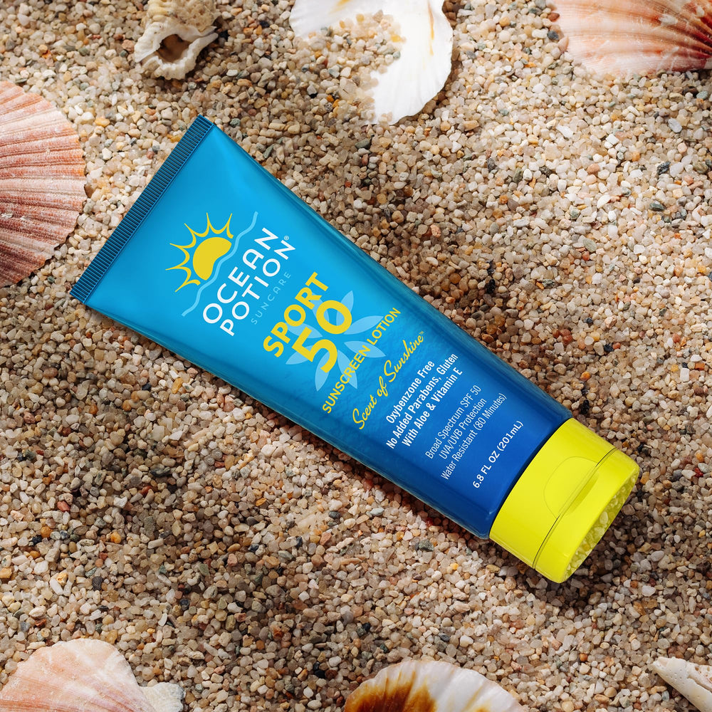 Ocean Potion Sport Sunscreen Lotion SPF 50 water contact shows 80-minute resistance.