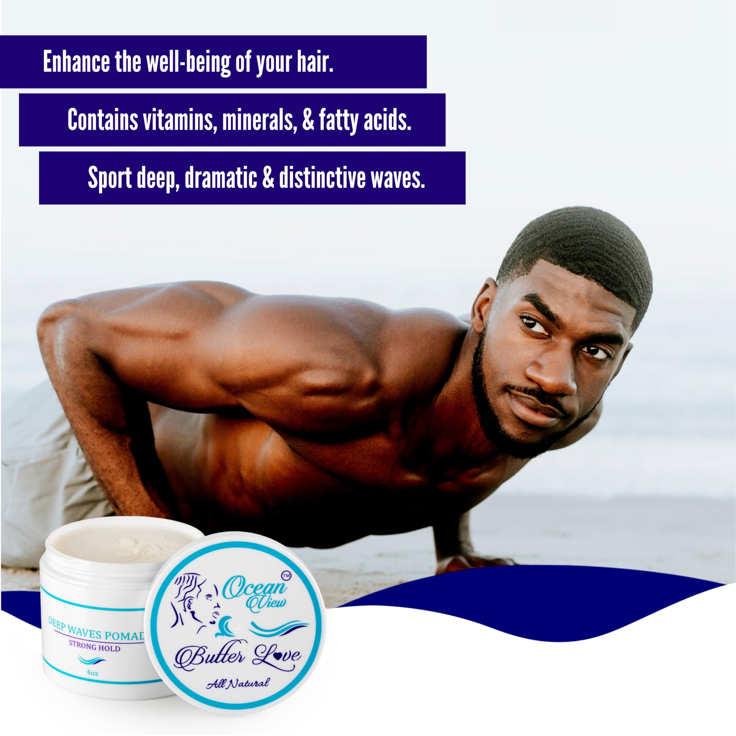 Ocean View Deep Waves Pomade fabriqué aux États-Unis en méthode cruelty-free.