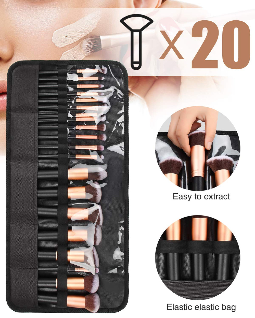 OCHEAL étui pinceaux, organisation claire et accès rapide aux outils de maquillage.