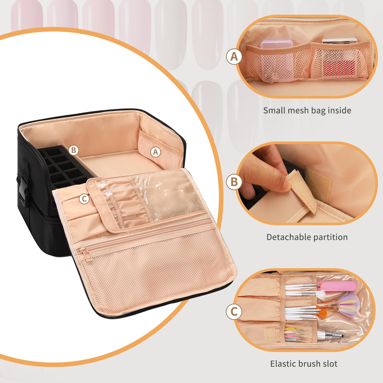OCHEAL grand volume pour vernis et accessoires, transport facilité.