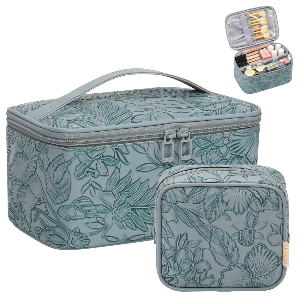 OCHEAL grand sac maquillage bleu, rangement spacieux pour produits de grande taille