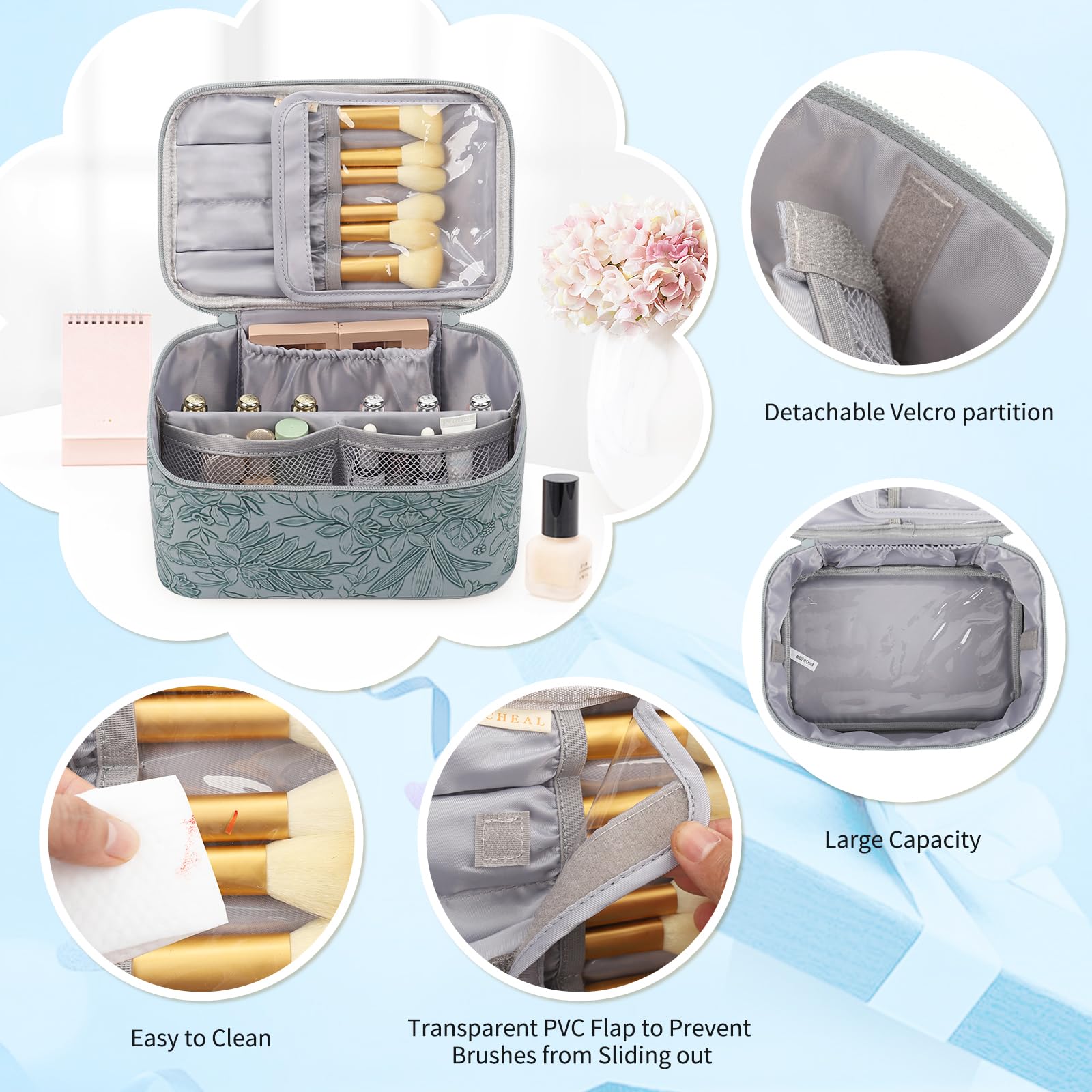 OCHEAL petite pochette maquillage bleu, accès rapide pour les essentiels de maquillage