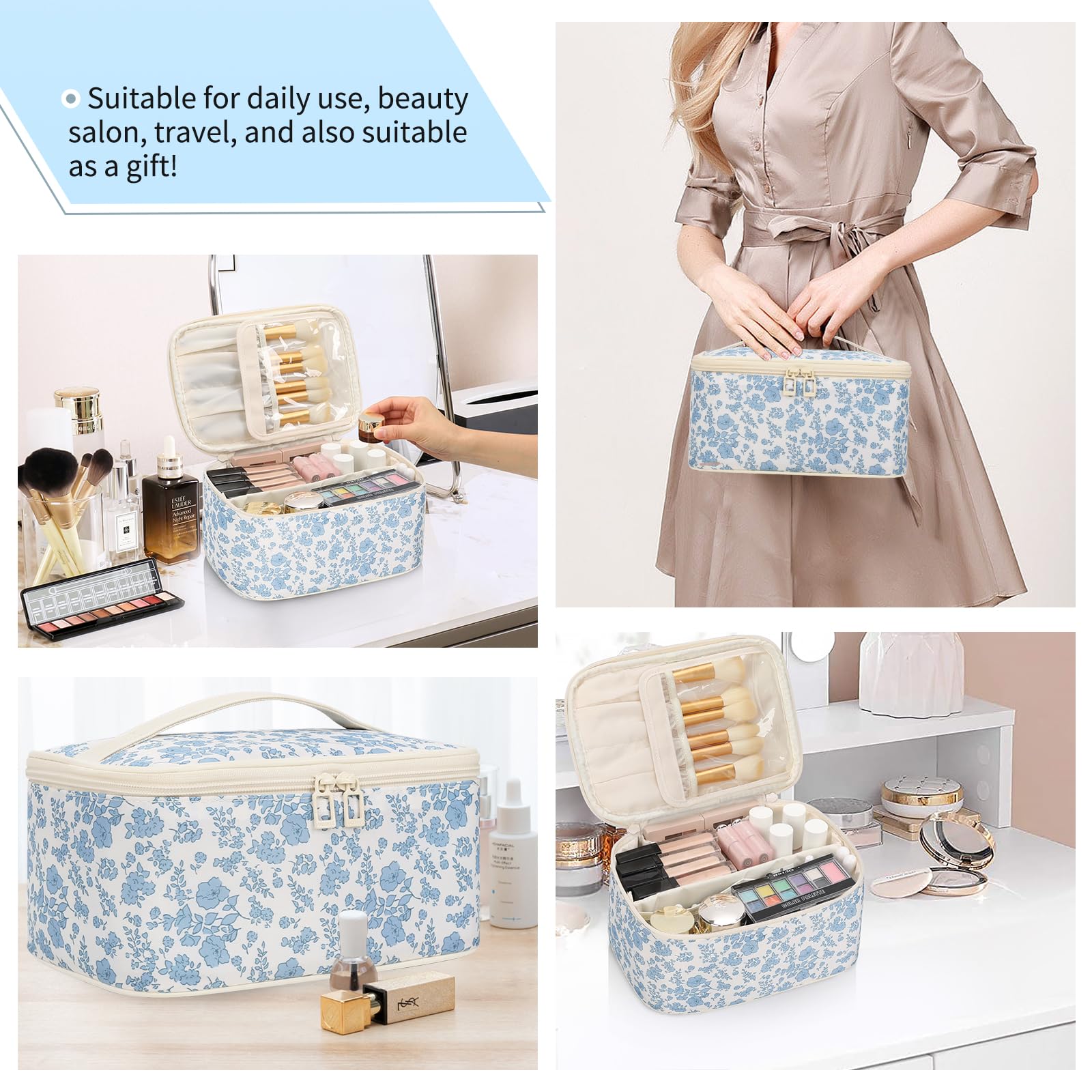 OCHEAL pochette fleurs, compartiment brosse dédié protège les poils.