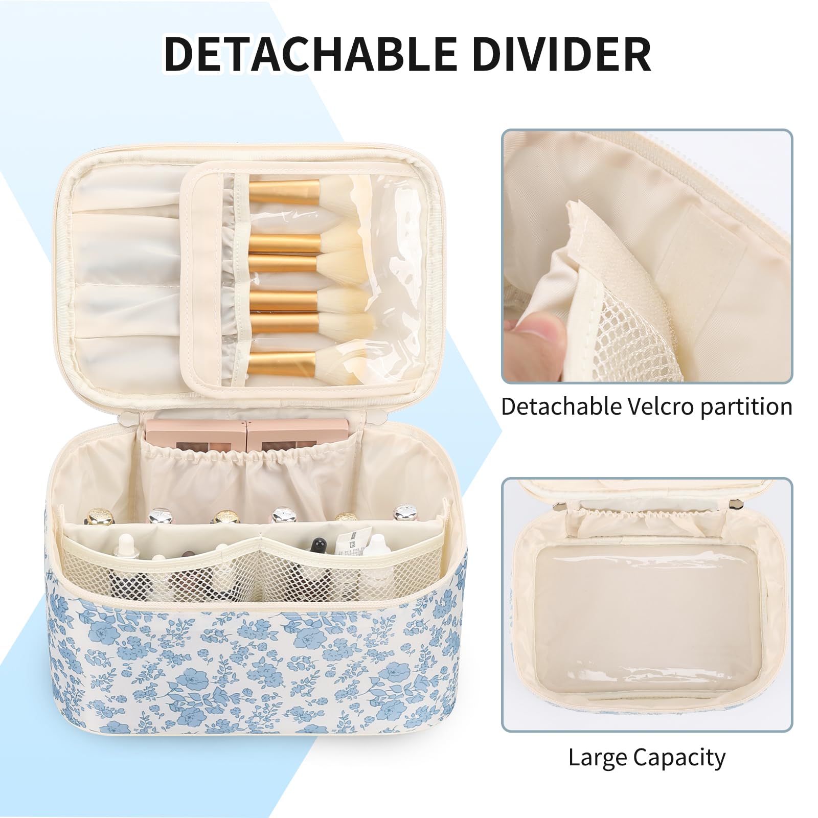 OCHEAL pochette maquillage fleurs, dimensions adaptées pour le transport.