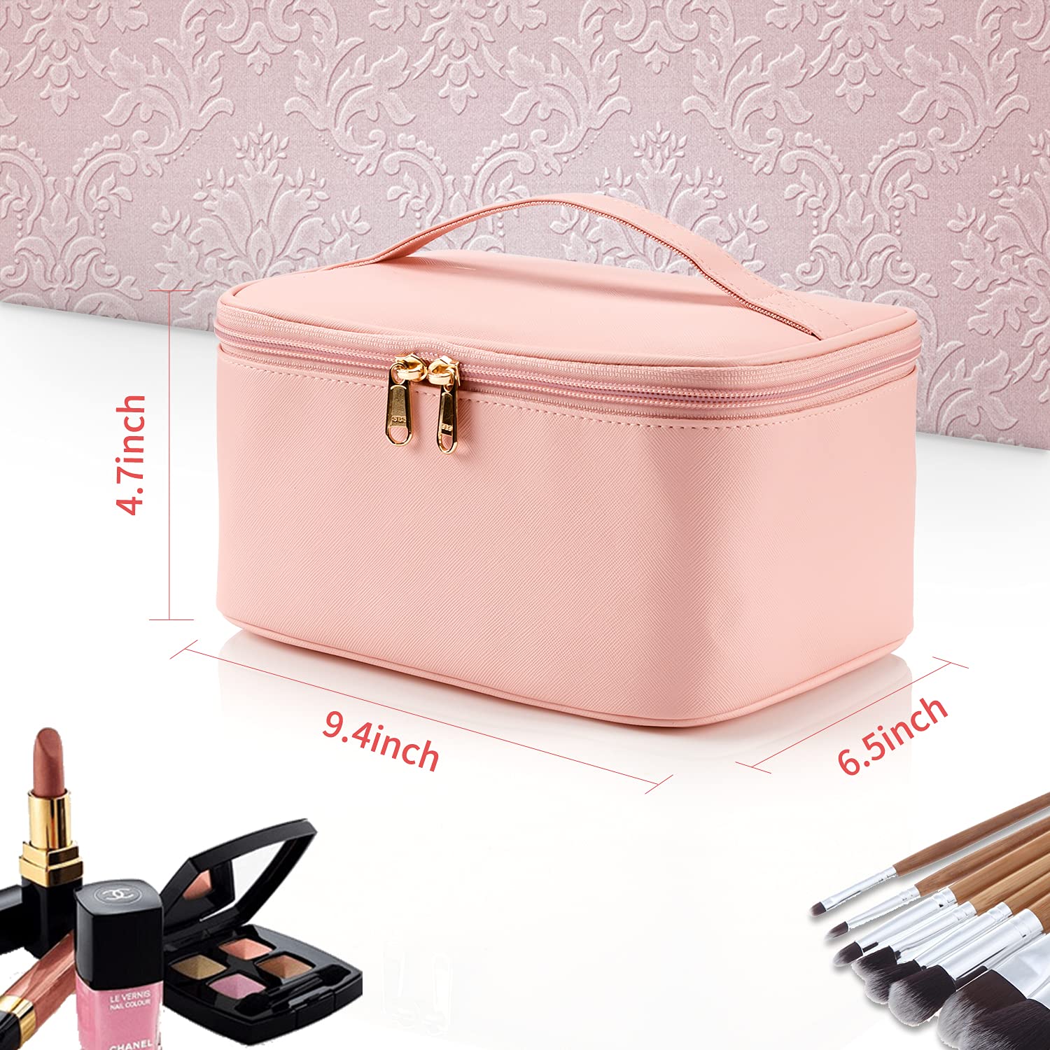 OCHEAL pochette maquillage rose – diviseurs auto-agrippants pour tout organiser
