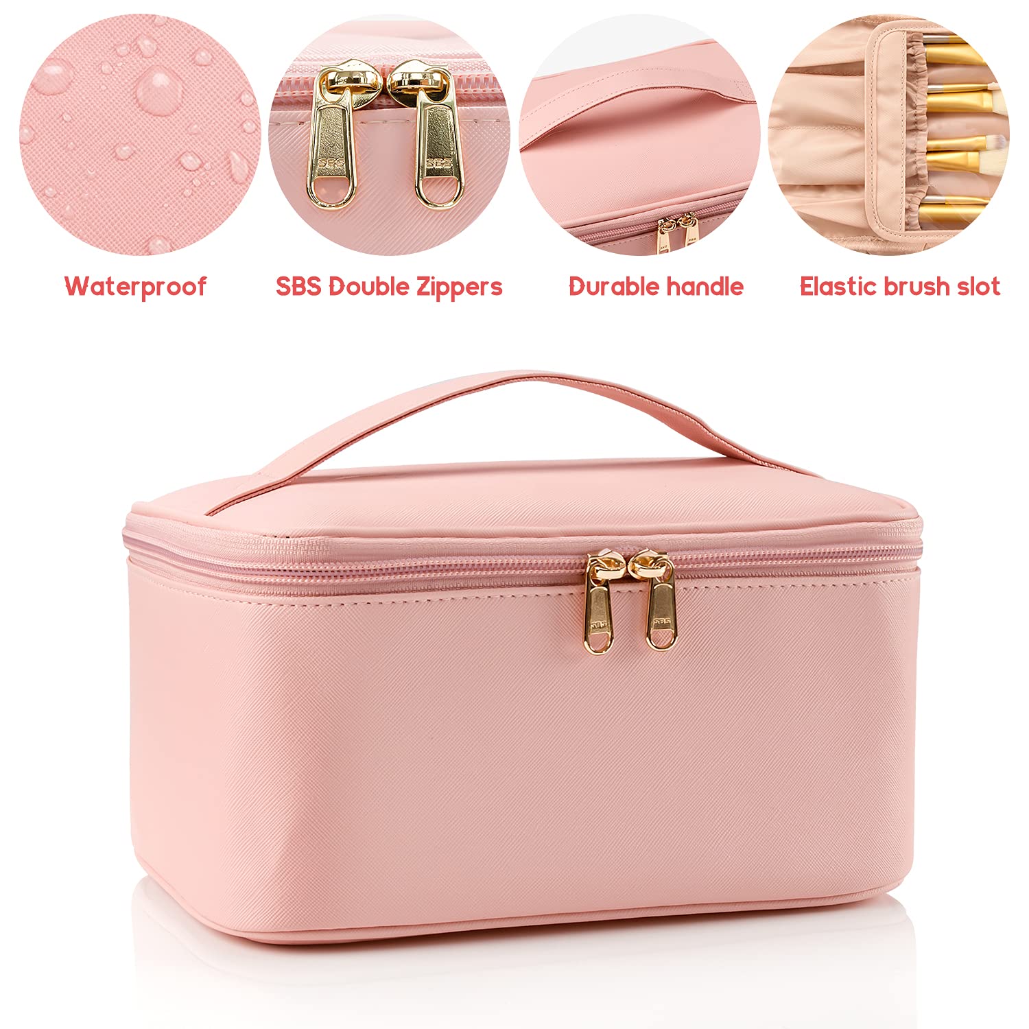 OCHEAL pochette maquillage rose – emplacement pinceaux dédié pour les protéger