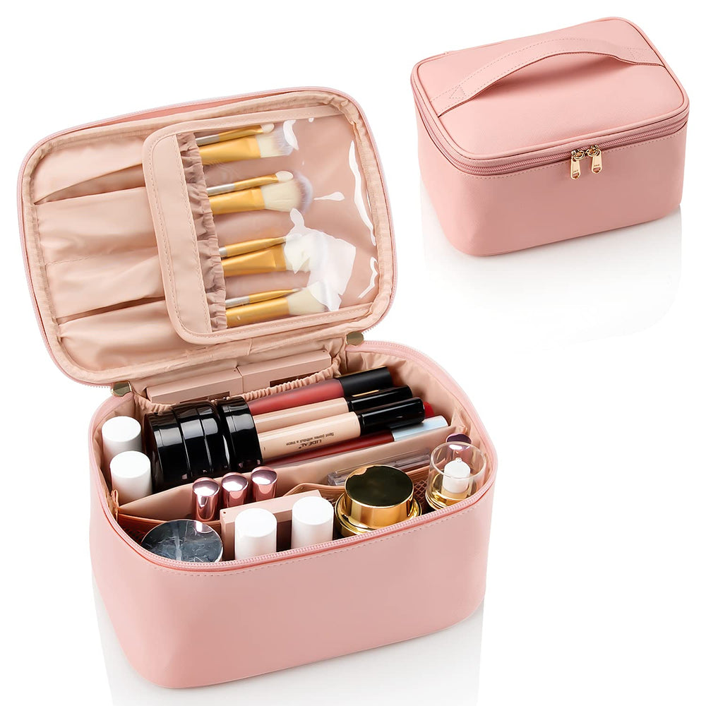 OCHEAL pochette maquillage rose – ouverture révélant l'espace pinceaux et rangement pratique