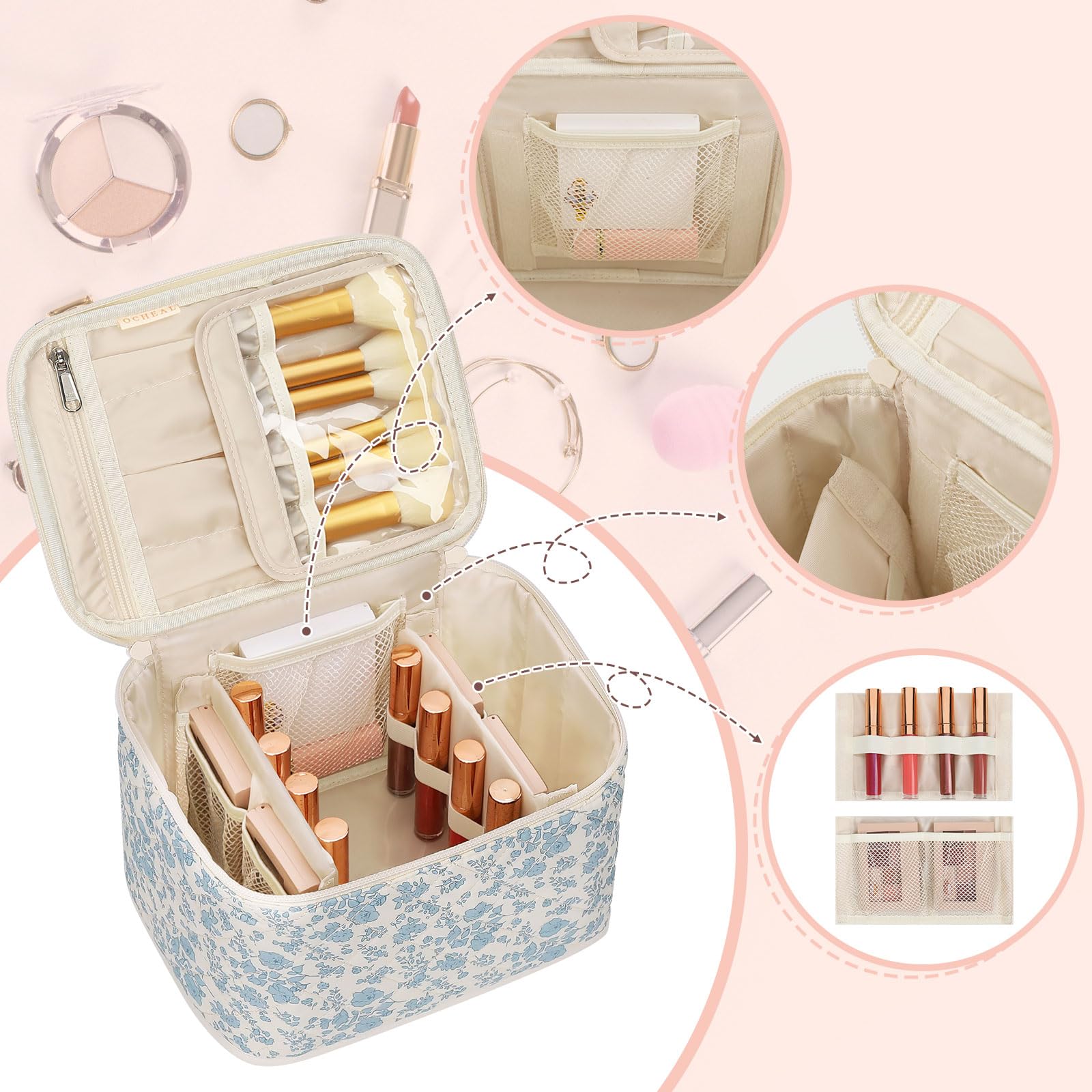 OCHEAL sac maquillage voyage avec séparateur pour brosses et masques, pratique.