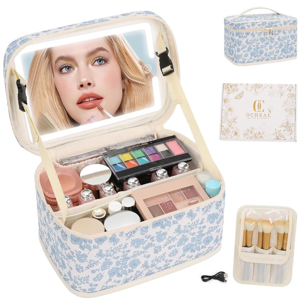 OCHEAL trousse maquillage avec miroir LED ouvert, accès rapide au contenu.