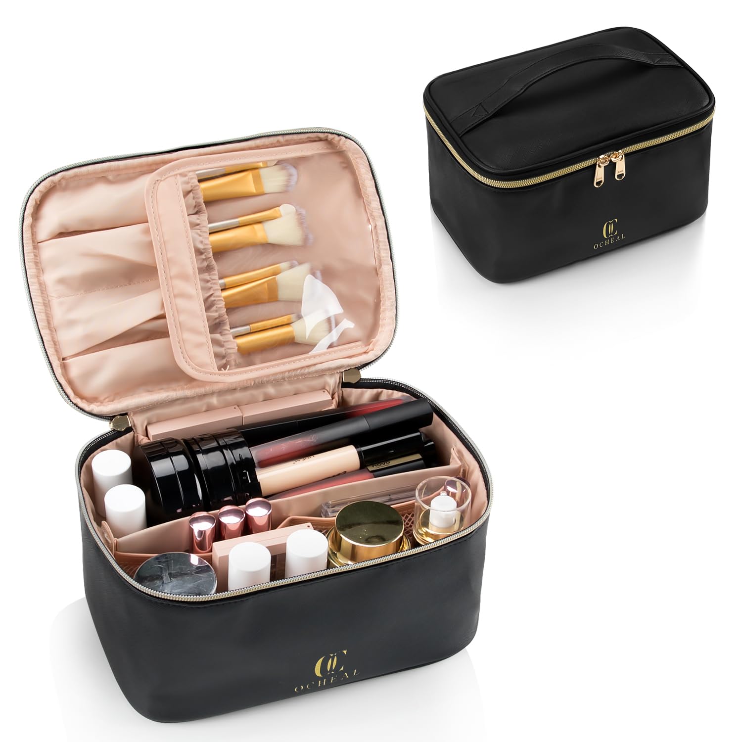OCHEAL trousse noire extérieure pour maquillage et rangement pratique.