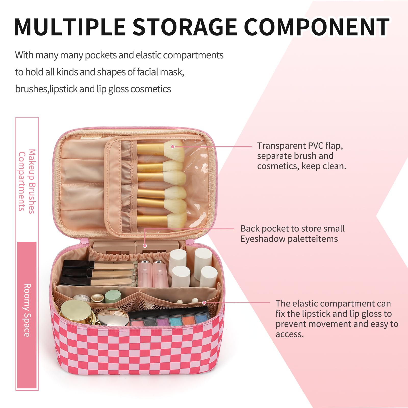 OCHEAL trousse maquillage rose avec poignée pour transport facile