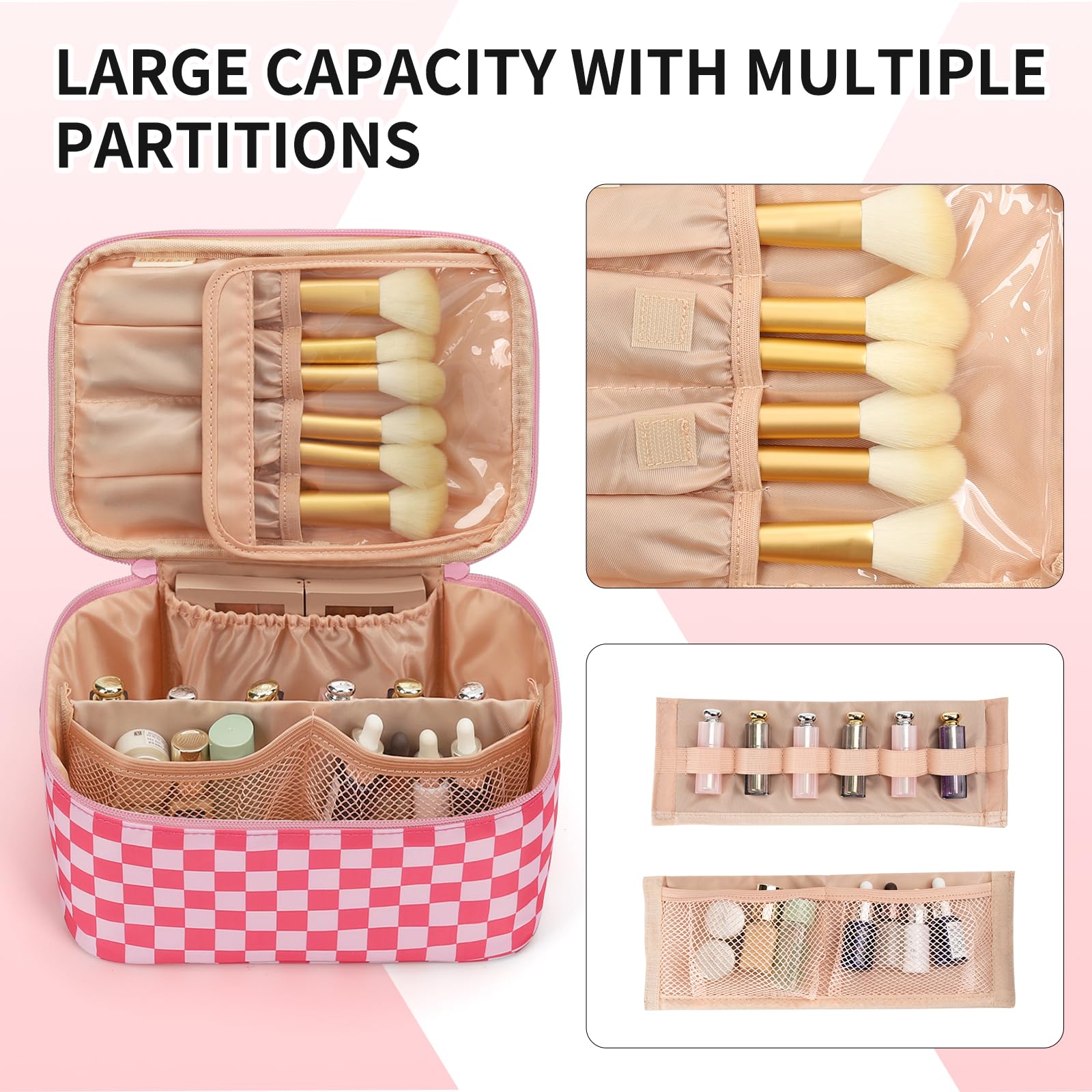 OCHEAL trousse maquillage rose fermeture à zip double pour accès rapide