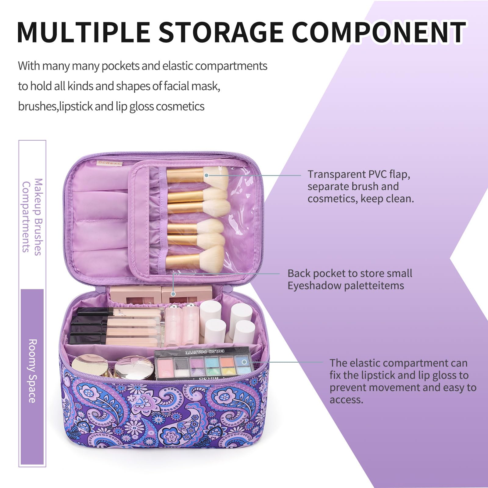 OCHEAL Trousse avec séparateurs Velcro flexibles facilitant l'organisation.