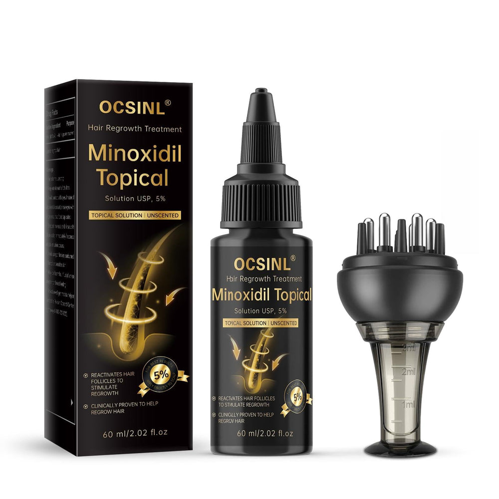OCSINL Minoxidil sérum en bouteille 60 ml, application précise sur le cuir chevelu.