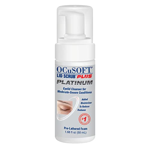 OCuSOFT Lid Scrub Plus Platinum, nettoie paupières et cils tout en hydratant légèrement.