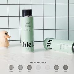 Après-shampoing Odele, bouteille distincte pour douceur et brillance.