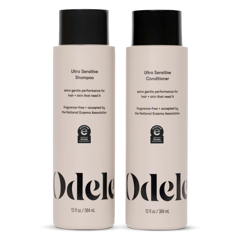 Shampoing Ultra-Sensitive Odele en bouteille: nettoyage doux pour cheveux et peau sensible.