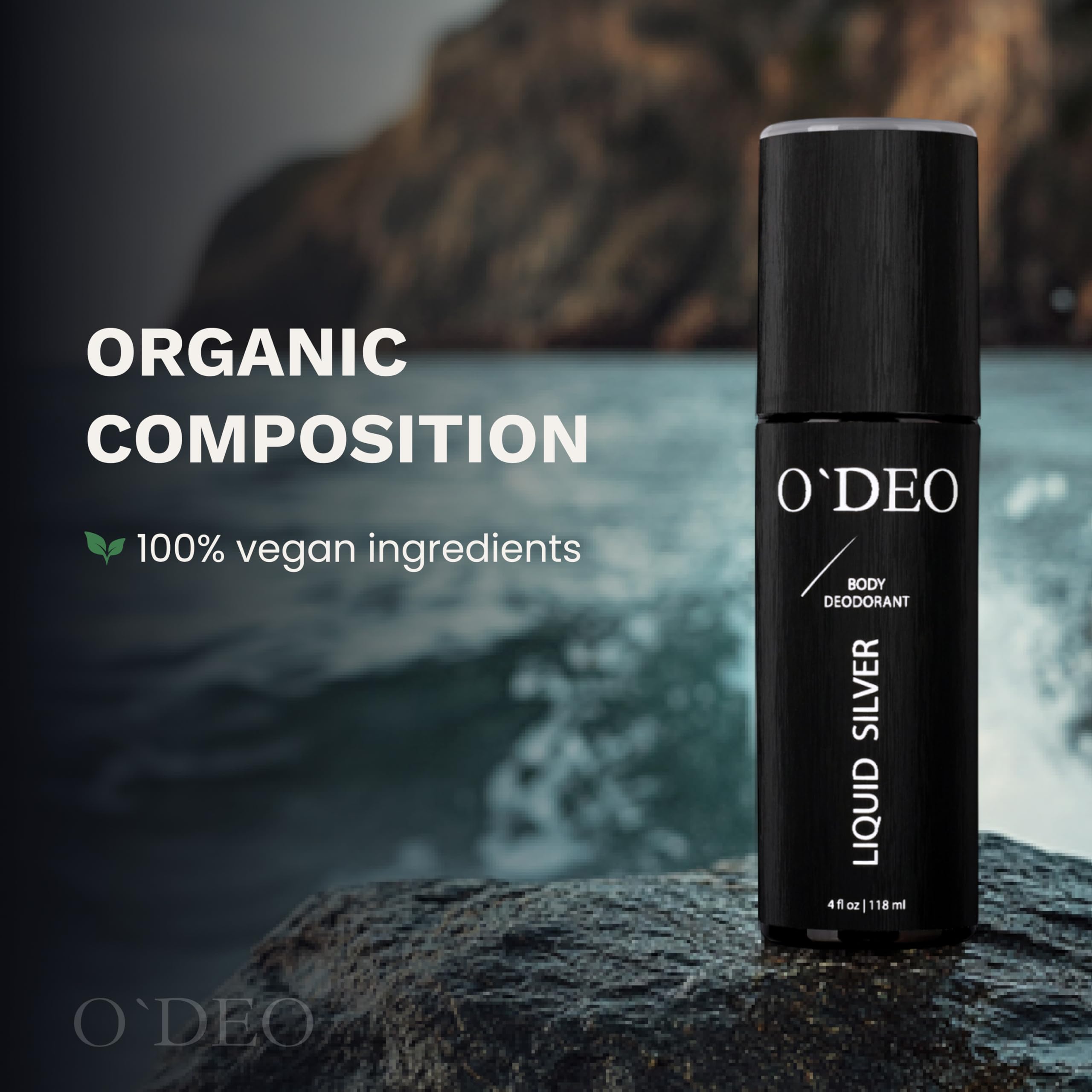 O'DEO déodorant homme sans aluminium, emballage luxueux et naturel.