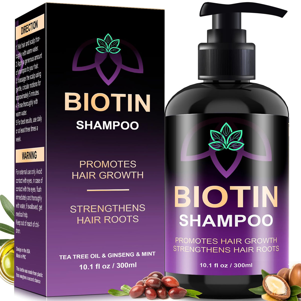 Shampoing Oely Biotin dans sa bouteille, pour cheveux plus forts.