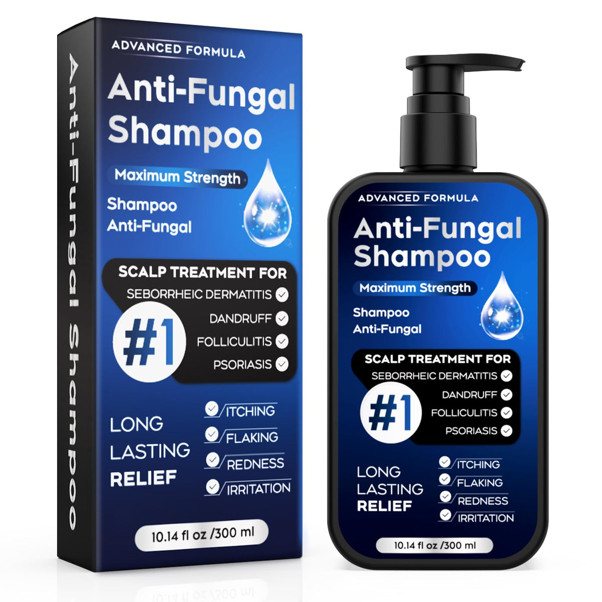 Shampoing Oely antifongique sur bouteille, soulage démangeaisons et pellicules.