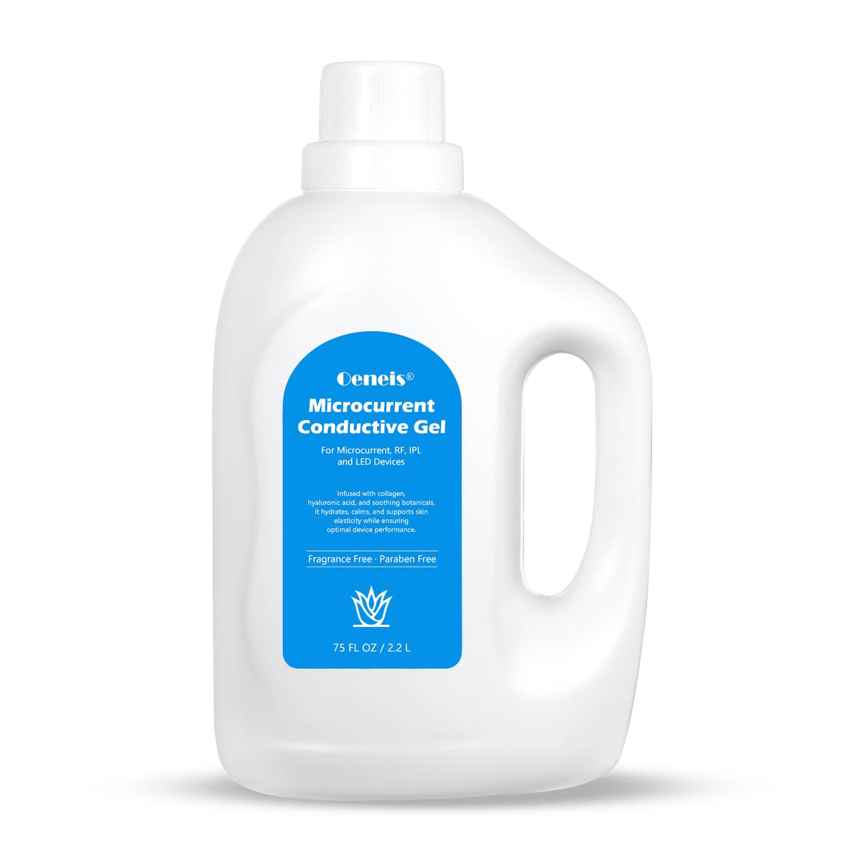 Gel conducteur Oeneis pour microcourant visage, bouteille 75oz, pratique pour plusieurs traitements.