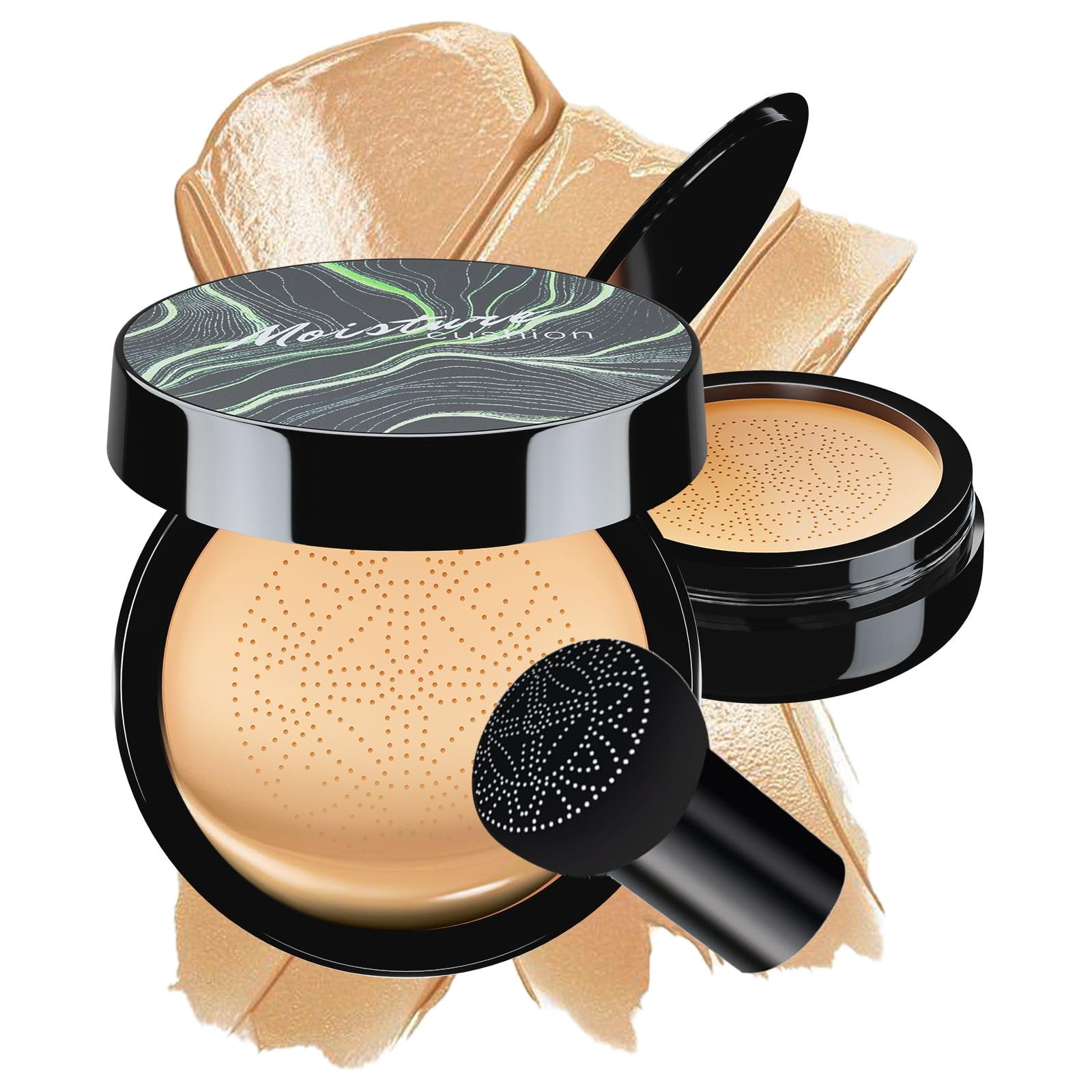 OETUIOW Crème CC Cushion champignon Buff Beige, texture légère et couvrante.