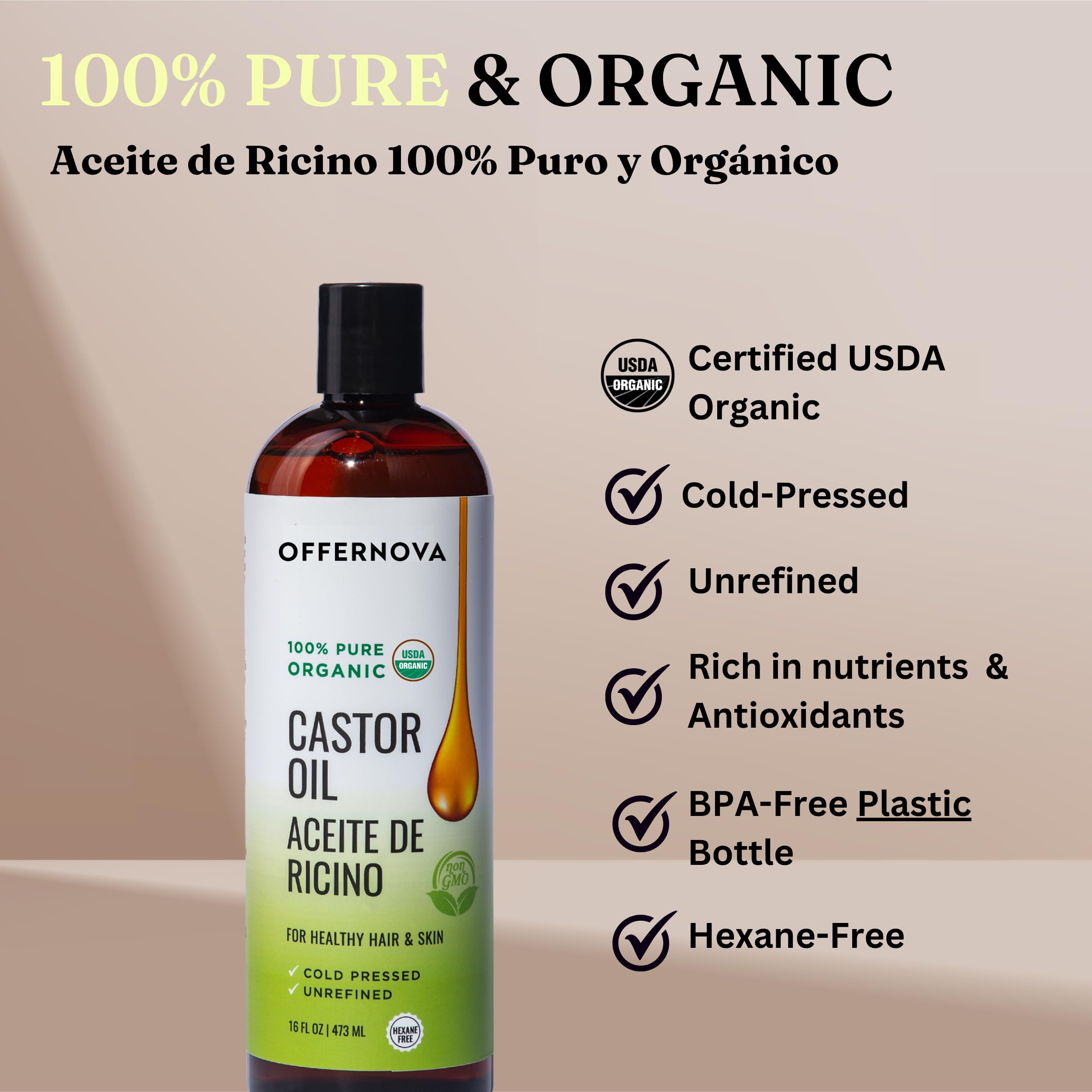 Etui et étiquette Offernova huile de ricin biologique et certifiée.