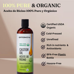 Etui et étiquette Offernova huile de ricin biologique et certifiée.