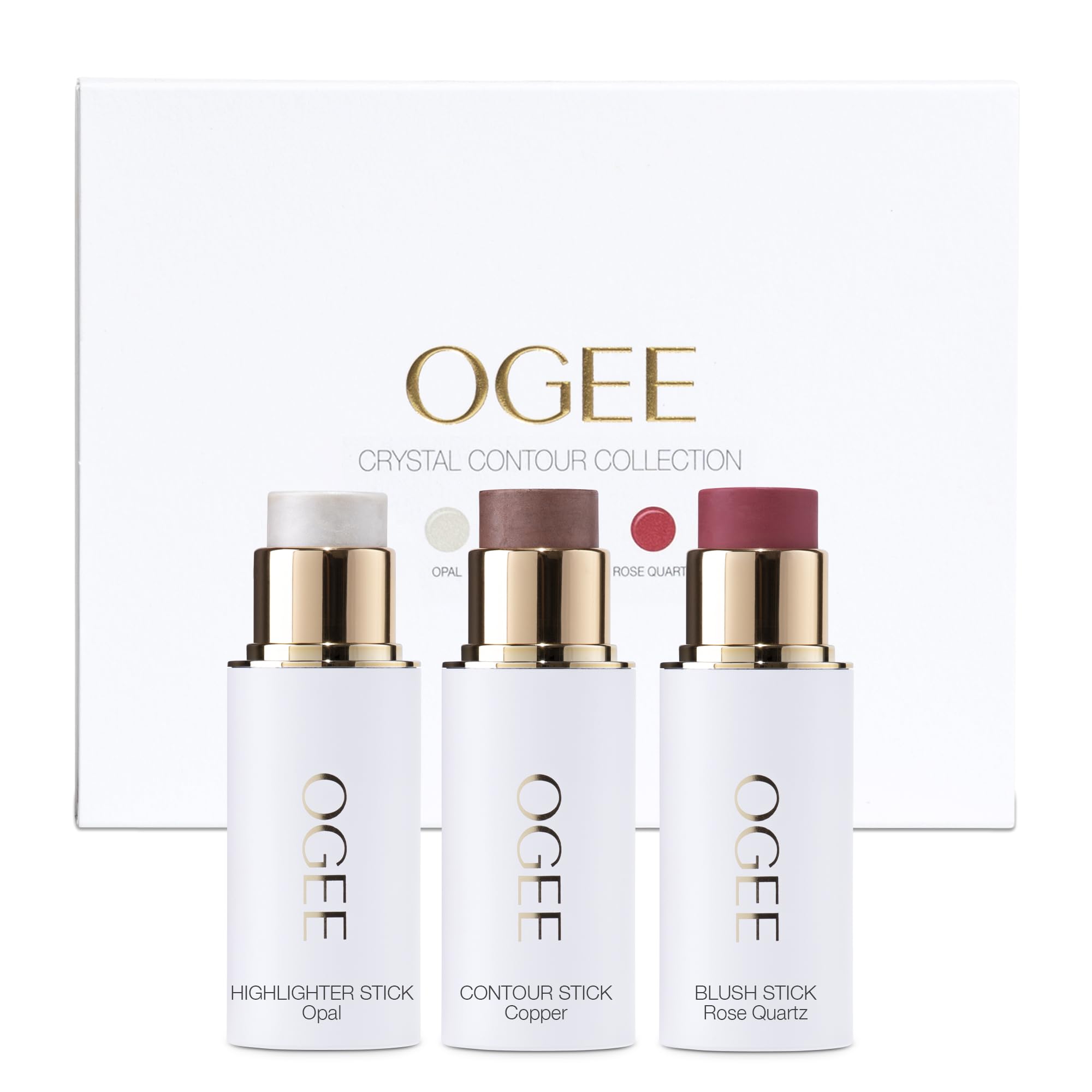 Ogee Bronzer Stick Visage Crystal Trio – éclat naturel et contour précis