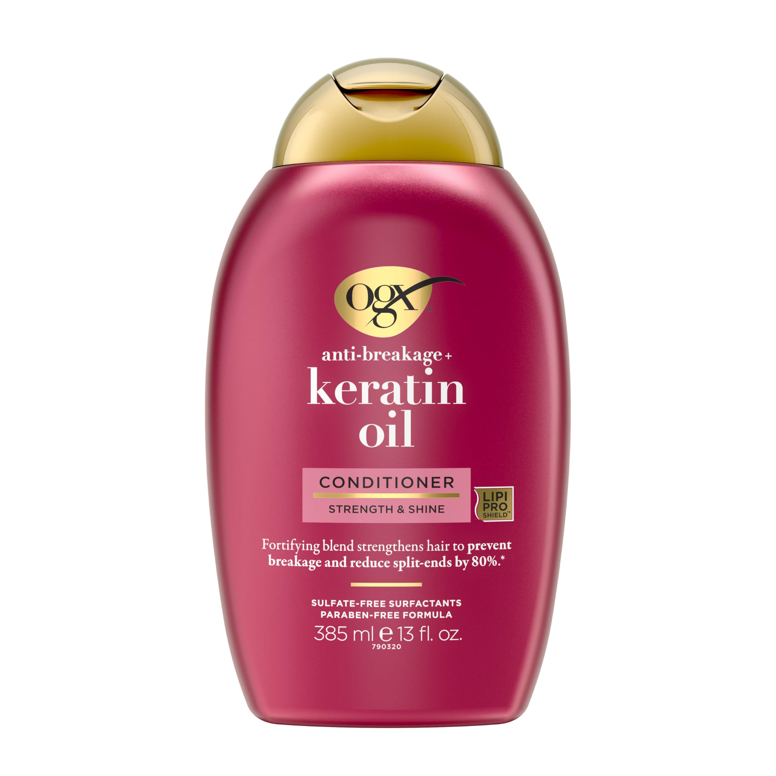 OGX Anti-Casse: flacon de conditionneur à la kératine et huile d’argan.