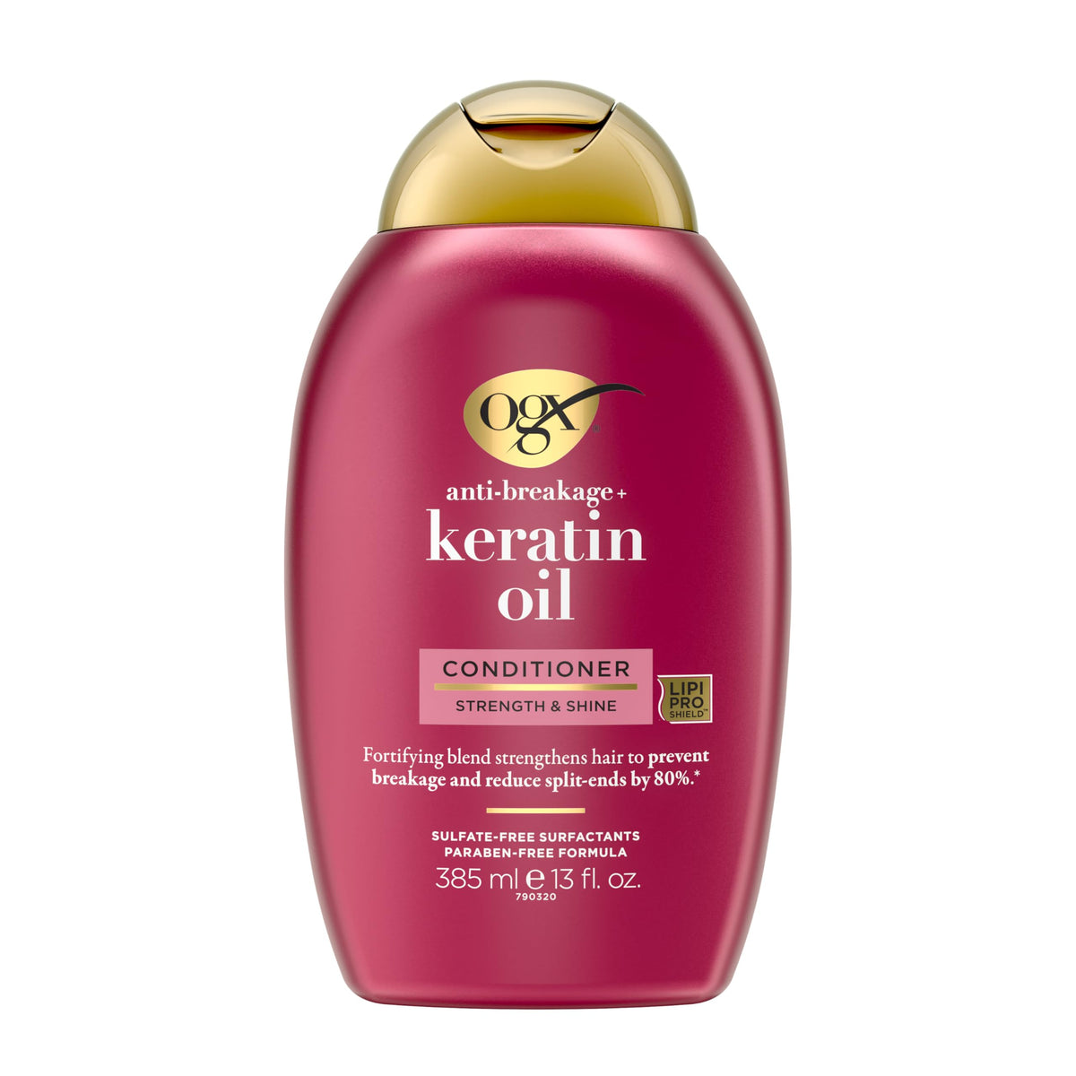 OGX Anti-Casse: flacon de conditionneur à la kératine et huile d’argan.