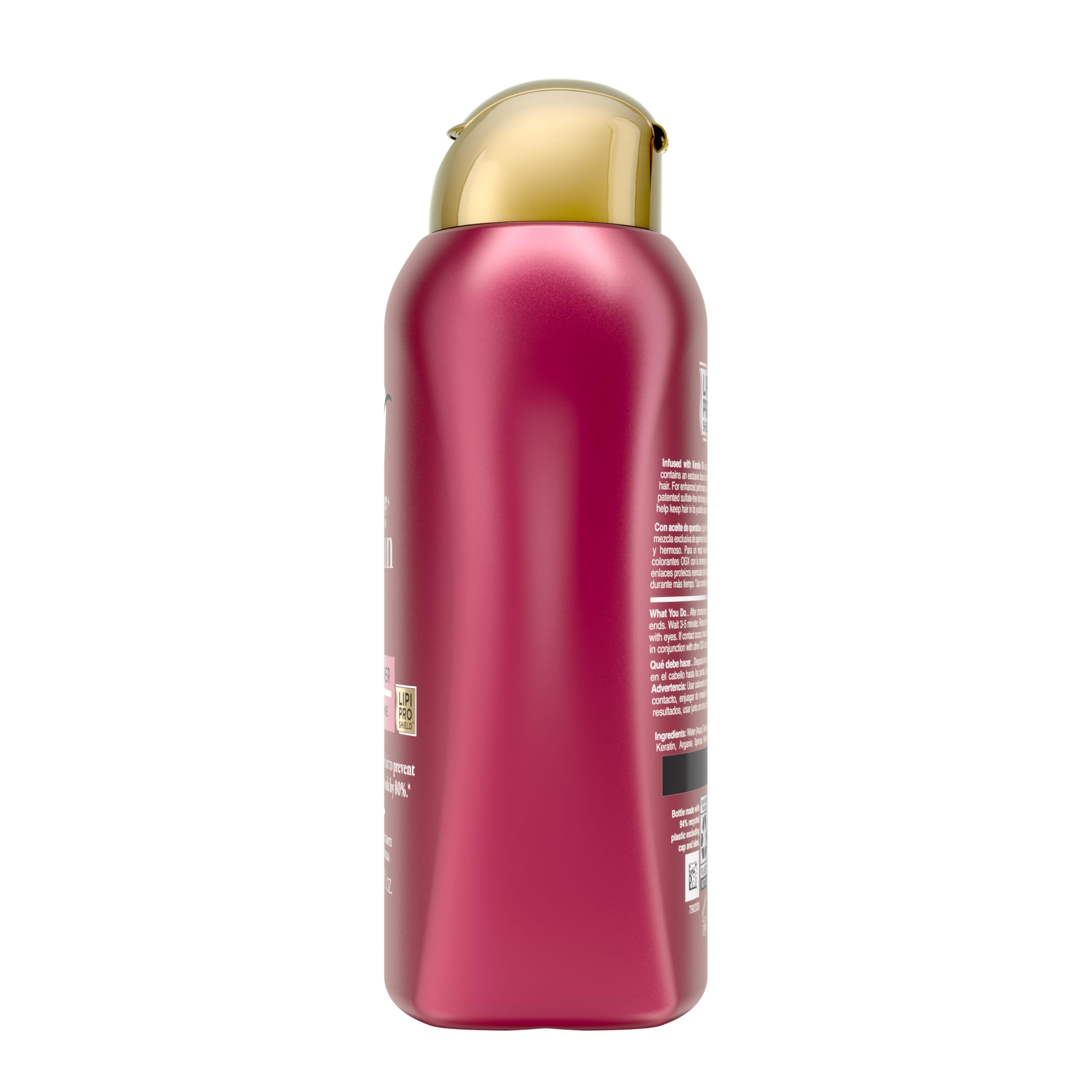 OGX Bouteille 385 ml: flacon pratique pour une routine fortifiante.
