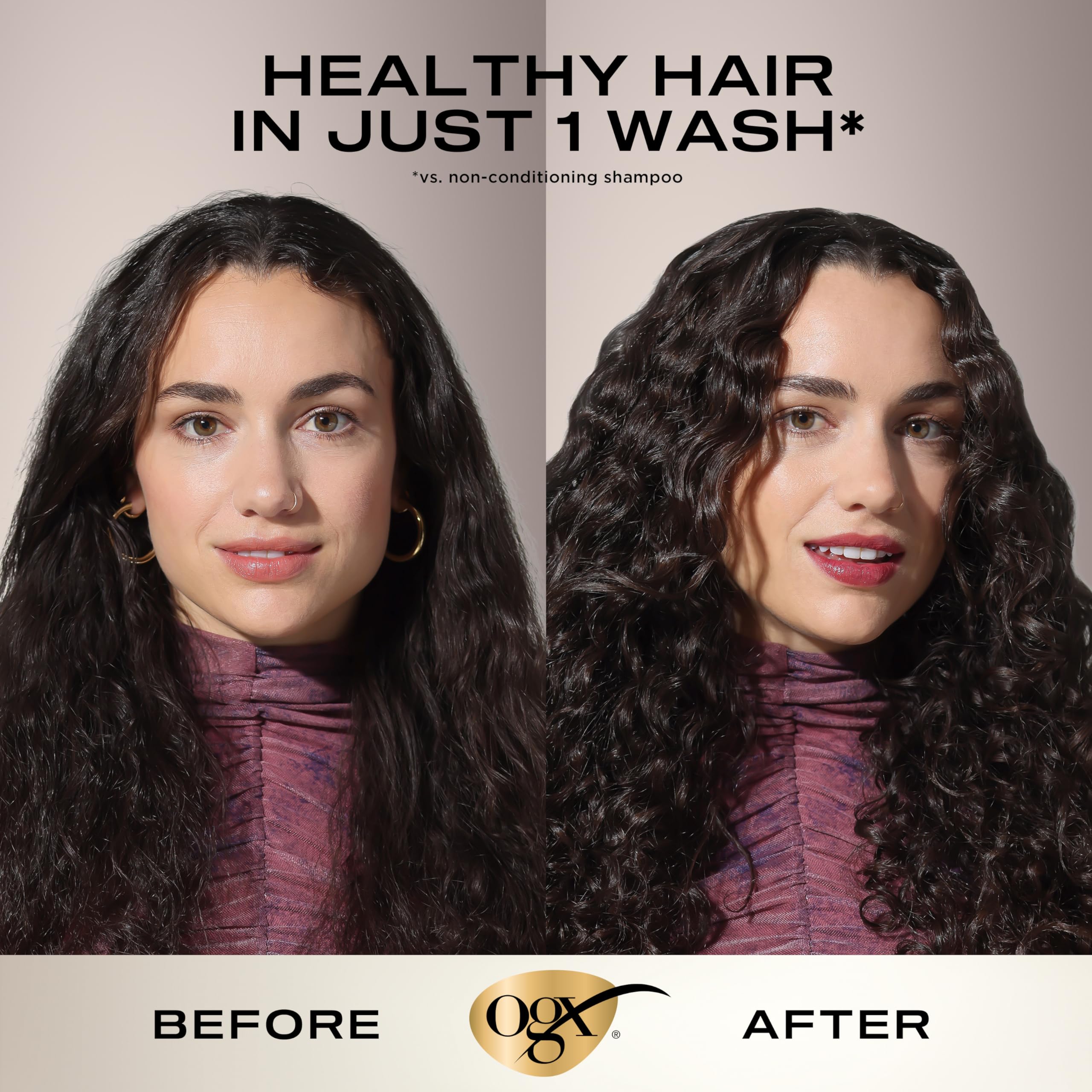 OGX Cheveux doux après le premier lavage – texture soyeuse et démêlage facilité
