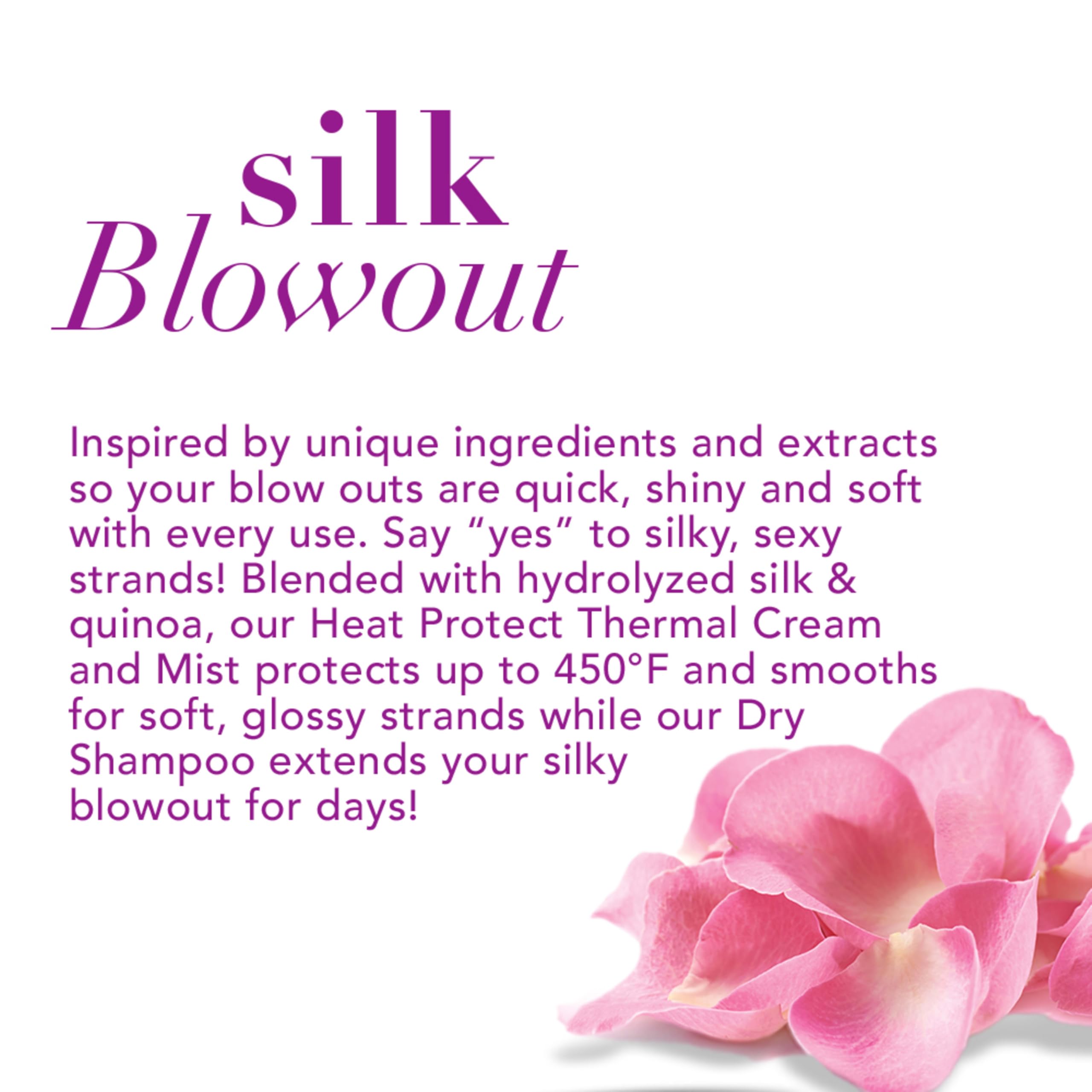 OGX Protecting + Silk Blowout flacon-utilisation, application facilitant le séchage rapide