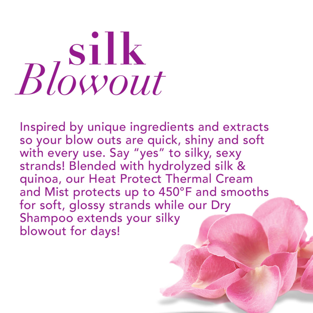 OGX Protecting + Silk Blowout flacon-utilisation, application facilitant le séchage rapide