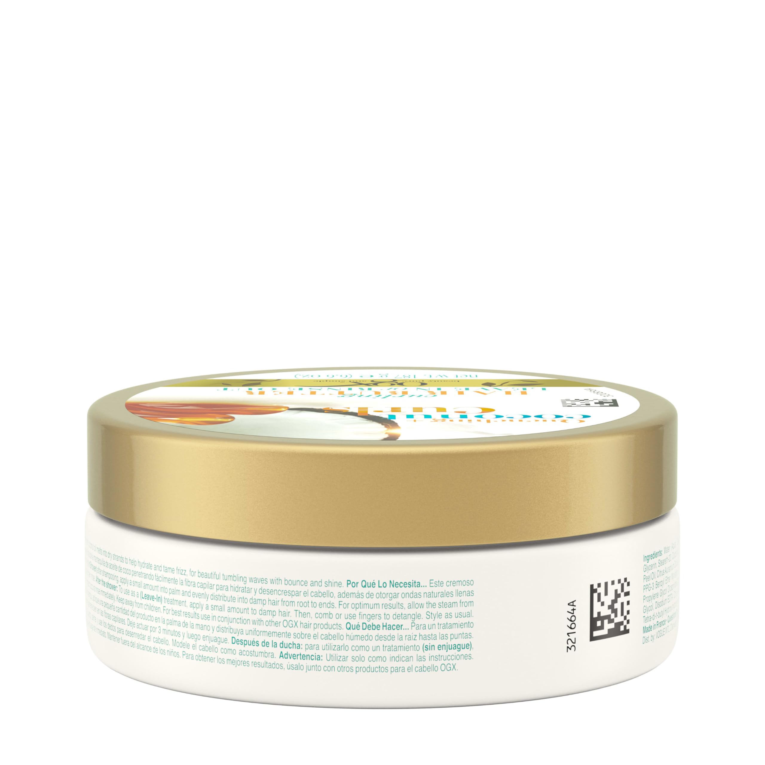 OGX Quenching Coconut Curls boucles douces et definies.