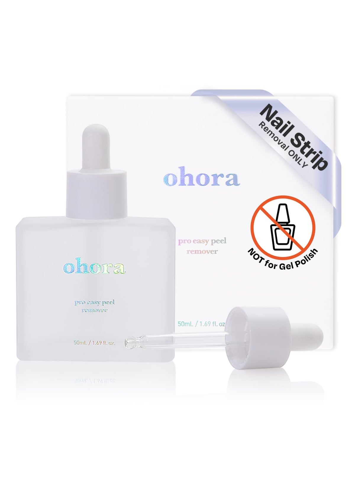 Ohhora Care Easy Peel Remover montre la bouteille et pipette hygiénique pour une application propre.
