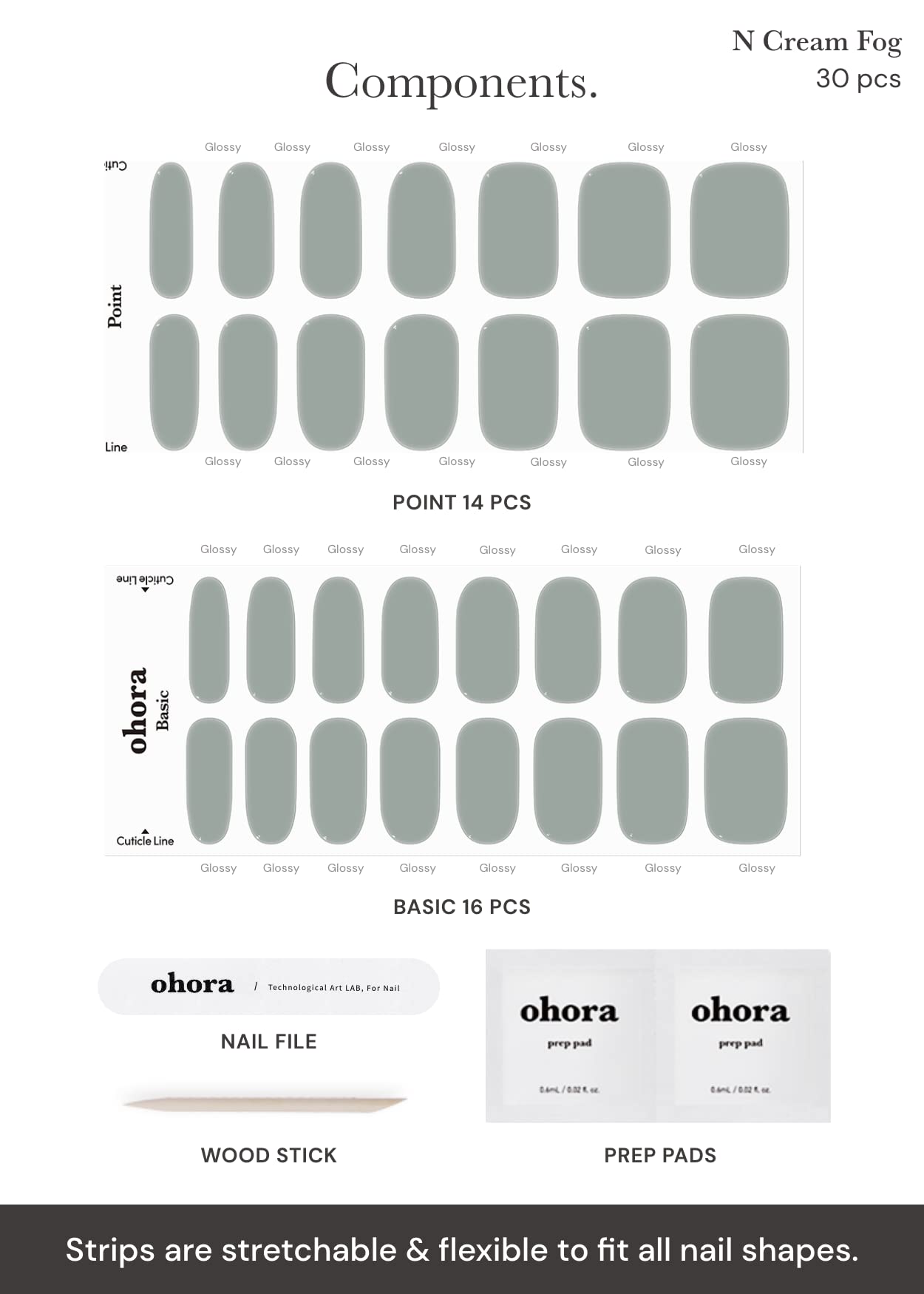 ohora N Cream Fog: palette de couleurs et formats pour toutes tailles d'ongles.