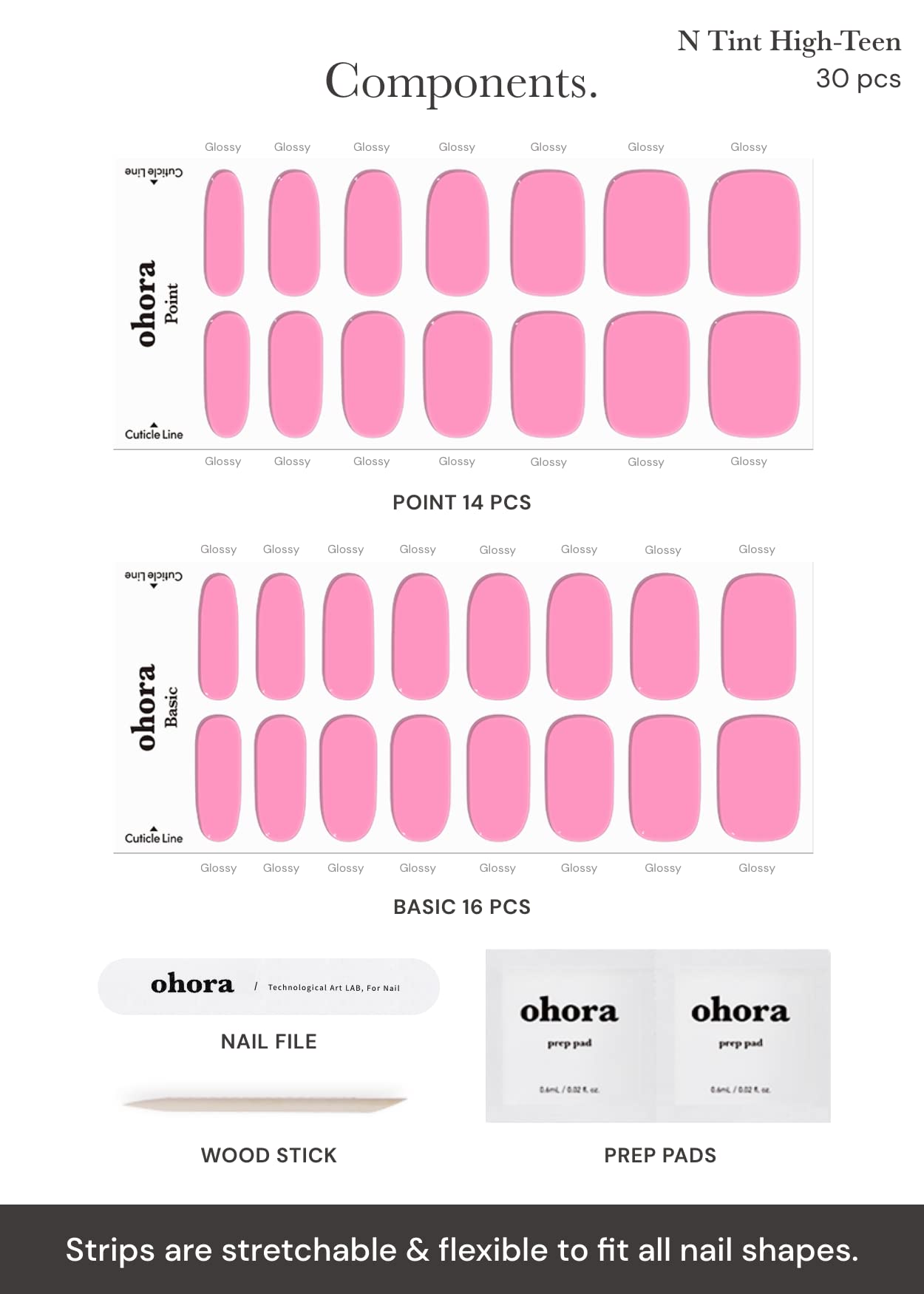 Ohora bandes gel semi-cure rose outils inclus pour préparation et pose.