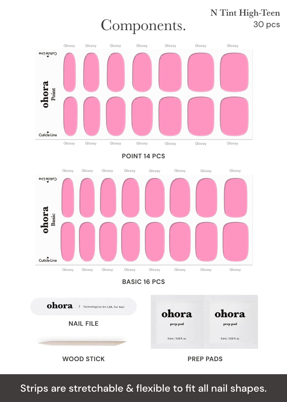 Ohora bandes gel semi-cure rose outils inclus pour préparation et pose.