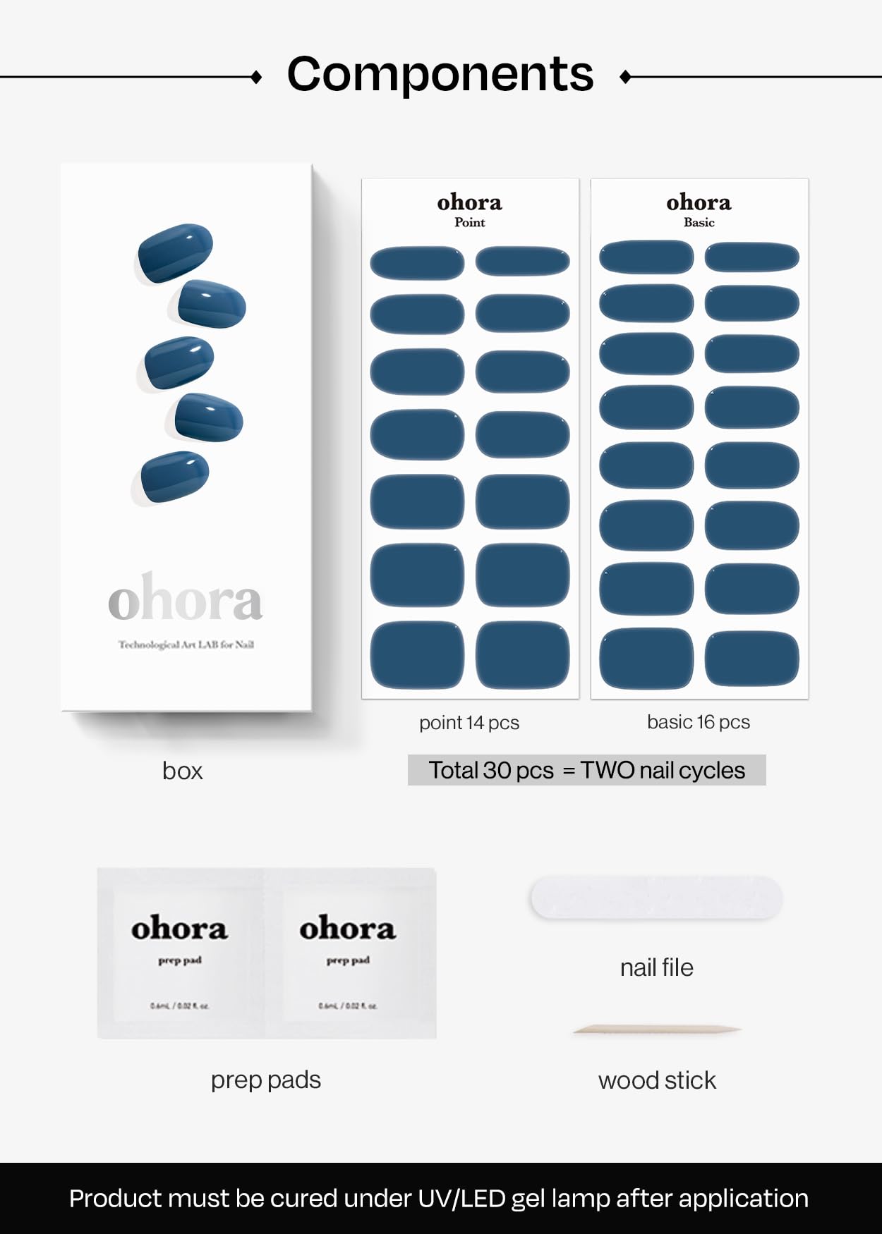 ohora Bandes Gel Semi-Cuites Indigo, compatible avec lampe UV-LED pour le durcissement.
