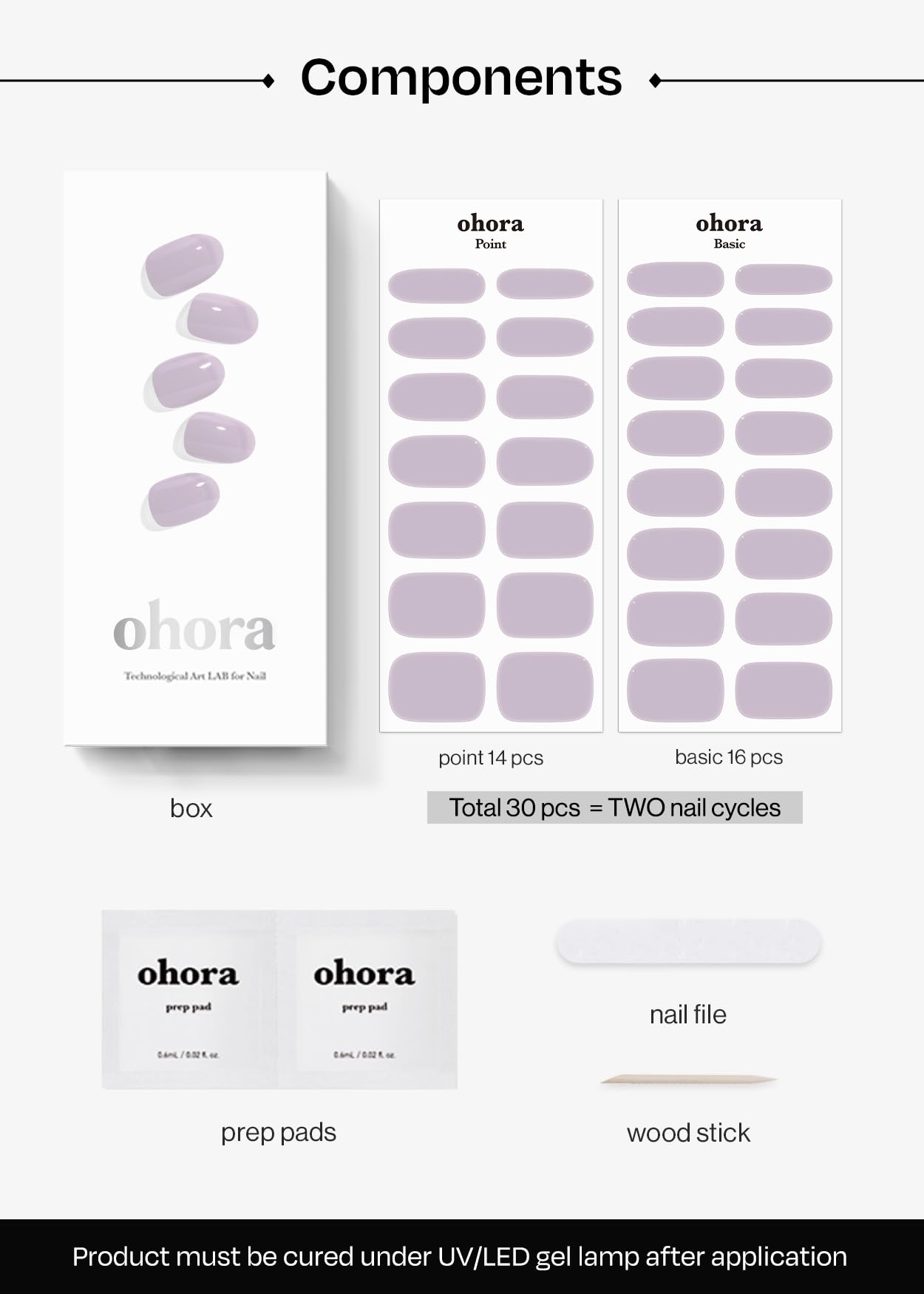 ohora Strips Ongles Crème Lavande – convient à toutes les tailles et formes.