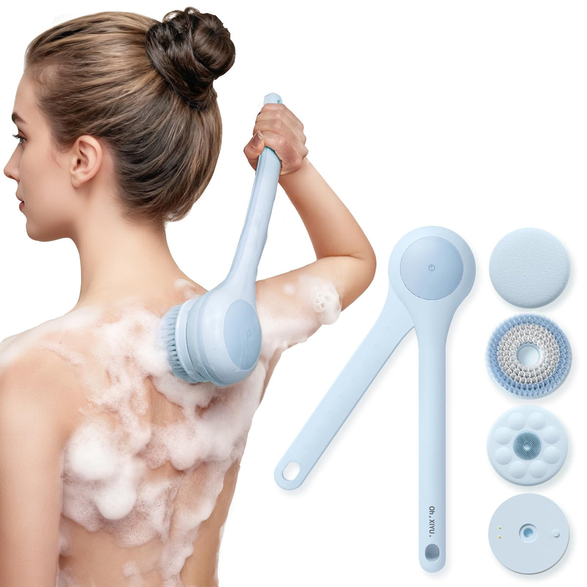 Brosse ohxi-yu pour le corps avec double poignée facilitant l’accès au dos.