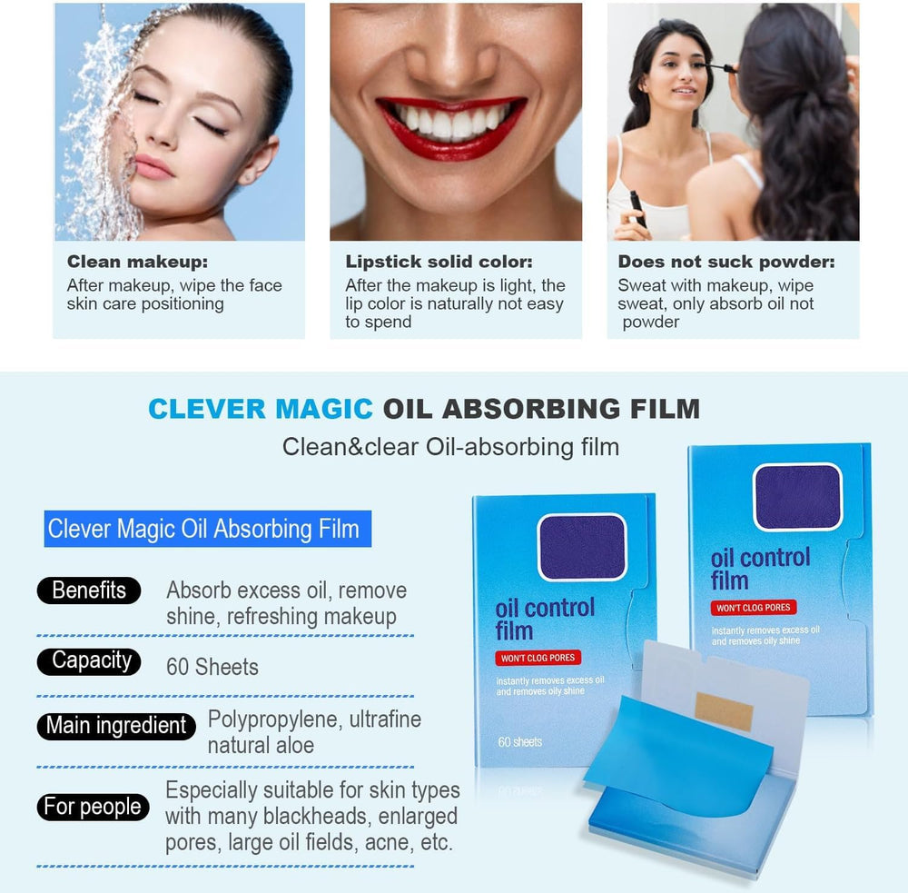 Format portable Oil Blotting Papers, usage rapide et peau sans brillance.